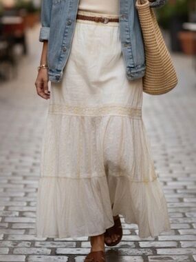 Raviya India 100% Cotton Thin Gauzy Boho Hippie Fairy Tie Dye Lace Maxi Skrt M/L